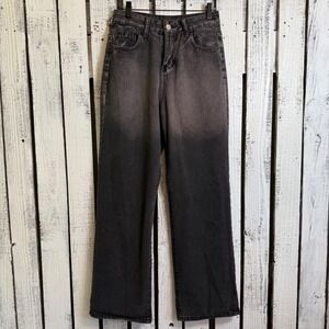 JEANS Black Wash Fade Wide Leg High Waist Women's Small‎ 26"x29" Grunge  Skater